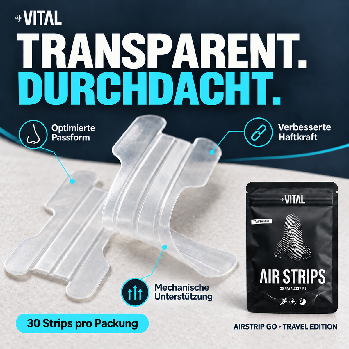 AirStrip Go Travel Edition – transparente Passform und Haftkraft