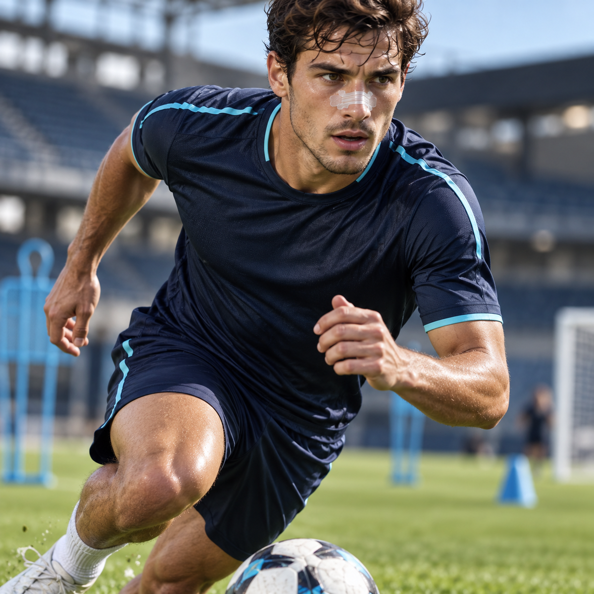 Fußballer mit transparentem AirStrip beim Training